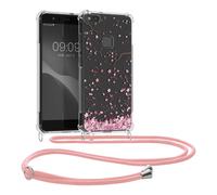 kwmobile Coque Collier Compatible avec Huawei P10 Lite Coque - Housse en Silicone avec Cordon de Collier - Rose Clair-Brun foncé-Transparent