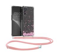 kwmobile Coque Collier Compatible avec Oppo Find X3 Lite Coque - Housse en Silicone avec Cordon de Collier - Rose Clair-Brun foncé-Transparent