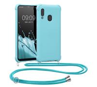 kwmobile Coque Collier Compatible avec Samsung Galaxy A20e Coque - Coque Housse en Silicone avec Collier Bleu Clair
