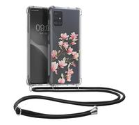 kwmobile Coque Collier Compatible avec Samsung Galaxy A71 Coque - Housse en Silicone avec Cordon de Collier - Rose Clair-Blanc-Transparent