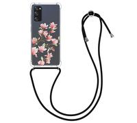 kwmobile Coque Collier Compatible avec Samsung Galaxy S20 FE Coque - Housse en Silicone avec Cordon de Collier - Rose Clair-Blanc-Transparent