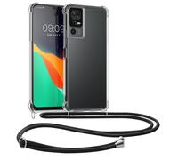 kwmobile Coque Collier Compatible avec TCL 40 SE Coque - Housse de Protection en TPU avec Cordon Sangle - Transparent-Noir