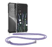 kwmobile Coque Collier Compatible avec Vivo Y72 5G / Y52 5G Coque - Housse en Silicone avec Cordon de Collier - Lavande-Vert-Transparent