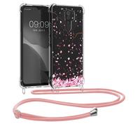 kwmobile Coque Collier Compatible avec Xiaomi Redmi 9 Coque - Housse en Silicone avec Cordon de Collier - Rose Clair-Brun foncé-Transparent