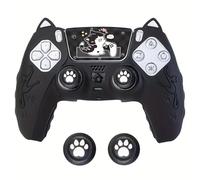 Coque en silicone avec oreilles de chat pour manette PS5 avec capuchon de joystick de pattes, prise en main et confort améliorés, ajustement universel, design unique sur le thème du chat pour les