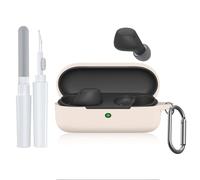 Coque en silicone blanc crème pour Sony WF-C510 - Avec stylet de nettoyage pour la boîte d'écouteurs, mousqueton pour une utilisation portable, protection contre les chocs à 360° et ajustement précis