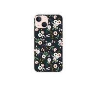 Coque en silicone - Compatible Apple iPhone 13 Mini - design flowers noir