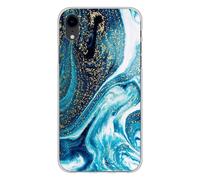 Coque En Silicone - Compatible Apple Iphone Xr - Design Marbre Bleu Paillete