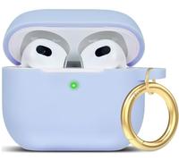 Coque en Silicone Compatible avec AirPods 3 2021, Coque Souple Gawnock Compatible avec AirPods 3e génération pour Femmes et Filles avec Porte-clés, Bleu Denim