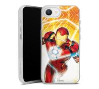 Coque en Silicone Compatible avec Apple iPhone 16e 2025 Etui Silicone Coque Souple Iron Man Marvel Feu