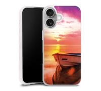 Coque en Silicone Compatible avec Apple iPhone 17 Etui Silicone Coque Souple Coucher du Soleil Barque Mer