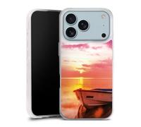 Coque en Silicone Compatible avec Apple iPhone 17 Pro Etui Silicone Coque Souple Coucher du Soleil Barque Mer