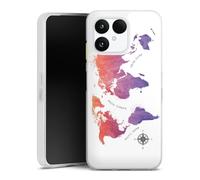 Coque en Silicone Compatible avec Fairphone 6 Etui Silicone Coque Souple Carte du Monde Boussole Dégradé de Couleurs