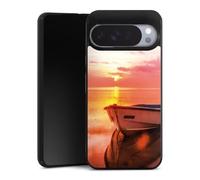 Coque en Silicone Compatible avec Google Pixel 10 Pro XL Étui Silicone Coque Souple Coucher du Soleil Barque Mer