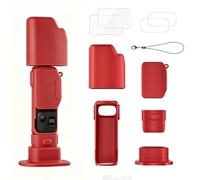 Coque en silicone compatible avec Insta360 Luna Ultra, coque de protection souple avec protections d'écran en verre trempé, capuchon d'objectif, support de base en silicone, Rouge, Simple et facile