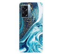 Coque En Silicone - Compatible Oppo A77 5g, Oppo A57 4g, Oppo A57 5g - Design Marbre Bleu Paillete