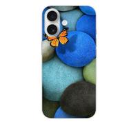 Coque en silicone - Compatible pour Apple iPhone 17 - design papillon galet bleu