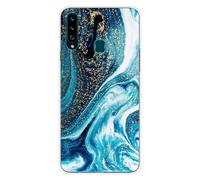 Coque En Silicone - Compatible Samsung Galaxy A20s - Design Marbre Bleu Paillete