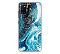Coque En Silicone - Compatible Samsung Galaxy A41 - Design Marbre Bleu Paillete