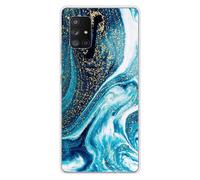 Coque En Silicone - Compatible Samsung Galaxy A71 5g - Design Marbre Bleu Paillete
