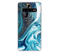Coque En Silicone - Compatible Samsung Galaxy S10 - Design Marbre Bleu Paillete
