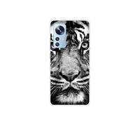 Coque en silicone - Compatible Xiaomi Mi 12, Xiaomi Mi 12X - design tigre blanc et noir