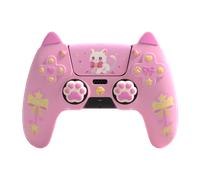 Coque en silicone et Joystick Capsules pour PS5 DualSense Controller Manette - Chat Rose