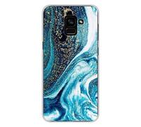 Coque en silicone imprimée compatible Samsung Galaxy A8 2018 Marbre Bleu Pailleté