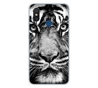 Coque en silicone imprimée compatible Xiaomi Mi 7 Mi 8 Tigre blanc et noir