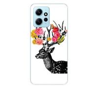 Coque en silicone imprimée compatible Xiaomi Redmi Note 12 4G Cerf fleurs