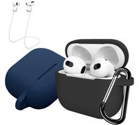 Coque en Silicone Liquide Ultra-Fine pour Honor Earbuds 2 Lite - Lot de 2 Antichoc avec Mousqueton et Corde Anti-Perte, Douceur de Peau - Bleu et Noir