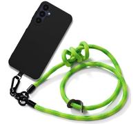 Coque En Silicone Noir Pour Samsung Galaxy A25 5g Avec Cordon Amovible Vert Fluo , Protection Antichoc Anti-Rayures - E.F.Connection