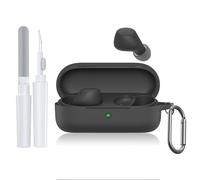 Coque en silicone noir pour Sony WF-C510 - Avec stylet de nettoyage pour la boîte d'écouteurs, avec mousqueton pour une utilisation portable, protection contre les chocs à 360° et ajustement précis