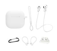 Coque en silicone pour AirPods 4e génération - Kit 8 en 1 pour AirPods 4 - Coque de protection 2024 pour AirPods 4 avec corde anti-perte/corde de suspension (blanc - Lot de 6)