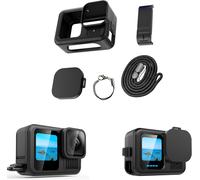 Coque en Silicone pour GoPro Hero 13 Black Etuis de Protection Capuchons d'Objectif Couvertures Latérales Lanière pour Caméra d'action Kit Accessoires (Noir)