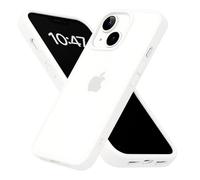 Coque en silicone pour iPhone 14, blanc, avec logo visible, contour blanc et partie arrière transparente anti-jaunissement, protection 360°, flexible, compatible avec chargement sans fil