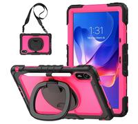 Coque en silicone pour Xiaomi Redmi Pad 2 11" 2025 avec protecteur d'écran, coque de protection intégrale robuste et poignée rotative pour Xiaomi Redmi Pad 2 (rose rouge 2)