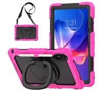 Coque en silicone pour Xiaomi Redmi Pad 2 11" 2025 avec protecteur d'écran, coque de protection intégrale robuste avec poignée rotative (rose rouge)