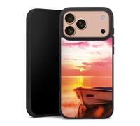 Coque en Silicone Premium Compatible avec Apple iPhone 17 Pro Max Etui Silicone Coque Souple Coucher du Soleil Barque Mer