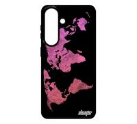Coque en Silicone Rigide S26+ Plus Carte Monde Pays Effet Pas Cher Globe Rose Housse planete Jolie Atlas Motif Noir pour Samsung Galaxy