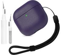 Coque en TPU Compatible avec AirPods 4 génération avec kit de Nettoyage, étui de Protection avec Airpods 4 avec dragonne, Design Tactile Cuir, Support pour Le Chargement sans Fil [Violet]