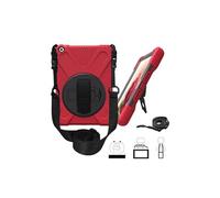 Coque en TPU forme de X combo pivotant sur 360 degrés avec la courroie de support de la main et une bandoulière rouge pour votre Apple iPad 9.7 Rouge G