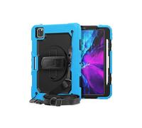 Coque en TPU + Silicone combo avec béquille pivotante à 360°, dragonne et bandoulière intégrées bleu bébé/noir pour votre Apple iPad Pro 11 pouces (2020)/(2018) G