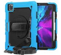 Coque en TPU + Silicone combo avec béquille pivotante à 360°, dragonne et bandoulière intégrées bleu bébé/noir pour votre Apple iPad Pro 11 pouces (2020)/(2018) G
