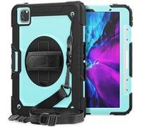Coque en TPU + Silicone combo avec béquille pivotante à 360°, dragonne et bandoulière intégrées noir/cyan pour votre Apple iPad Pro 11 pouces