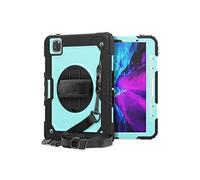 Coque en TPU + Silicone combo avec béquille pivotante à 360°, dragonne et bandoulière intégrées noir/cyan pour votre Apple iPad Pro 11 pouces
