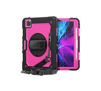 Coque en TPU + Silicone combo avec béquille pivotante à 360°, dragonne et bandoulière intégrées noir/rose pour votre Apple iPad Pro 11 pouces (2020)/(2018) G