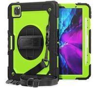Coque en TPU + Silicone combo avec béquille pivotante à 360°, dragonne et bandoulière intégrées noir/vert pour votre Apple iPad Pro 11 pouces