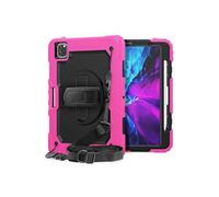 Coque en TPU + Silicone combo avec béquille pivotante à 360°, dragonne et bandoulière intégrées rose/noir pour votre Apple iPad Pro 11 pouces