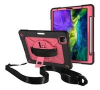 Coque en TPU + Silicone hybride résistant aux chocs avec béquille et bandoulière noir/rose pour votre Apple iPad Pro 11 pouces (2020)/(2018) G